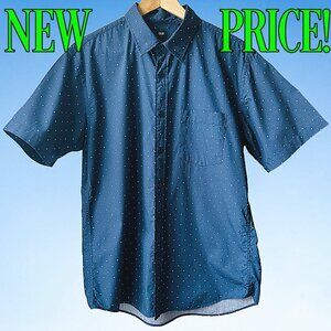 Uniqlo Navy Mini-Polka Dot Short Sleeve Shirt, Sz L